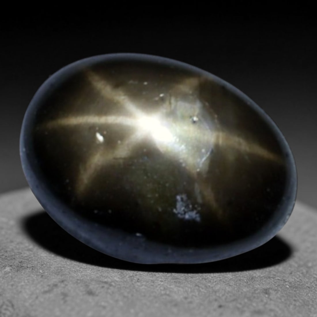 1.88ct Natural Siamese 6-Ray Black Star Sapphire Loose Gemstone, 16BD: This polished star sapphire originates from classic Siamese mining deposits, featuring a deep dark crystalline base with fine native mineral traces trapped within its structure, sized at calibrated 7.