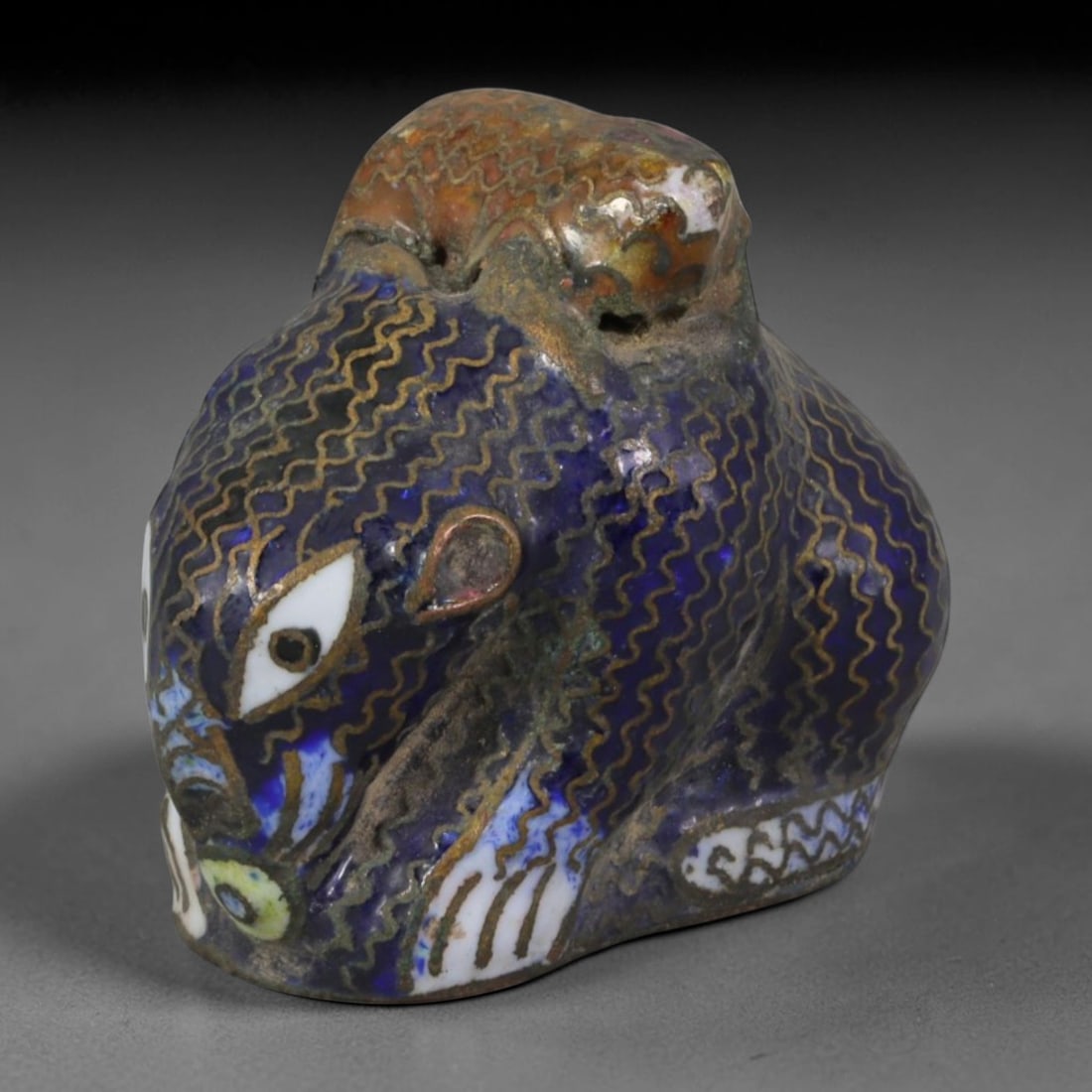 Vintage Chinese Copper Cloisonne Rat Effigy - Blue Gilded Wire Animal Figurine, 31AR (1 of 3)