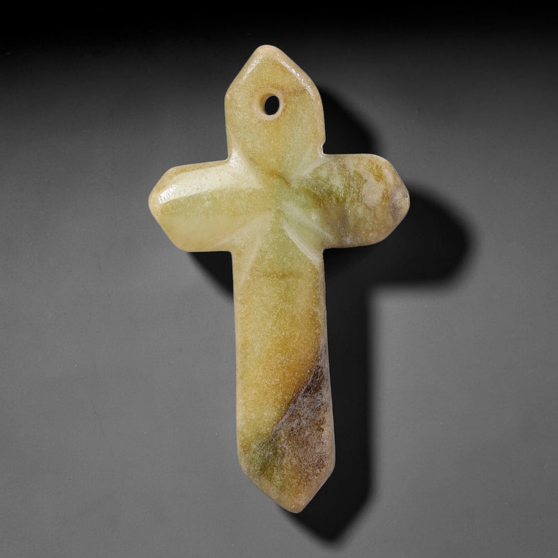 Natural Burmese Type A Jadeite Jade Christian Cross Pendant, 16BT: Hand crafted untreated Burmese Type A jadeite jade cross pendant measuring 49x27 mm, shaped into a classic Christian cross silhouette with tapered pointed terminals. The stone features a smooth polish