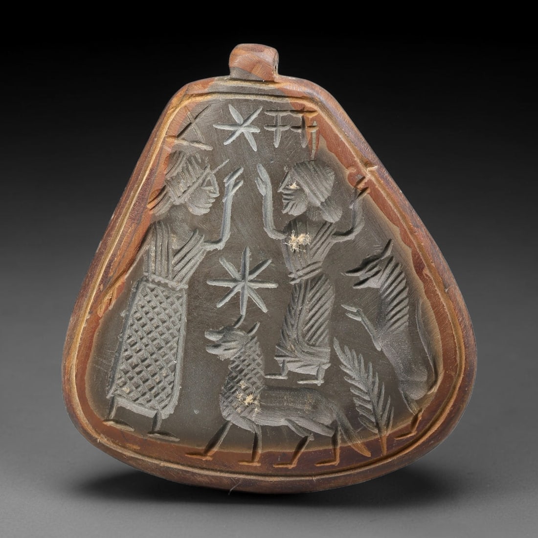 Vintage Natural Carnelian Agate Revival Indo-Persian Glyptic Figural Talisman Amulet Plaque, 25FK (1 of 1)