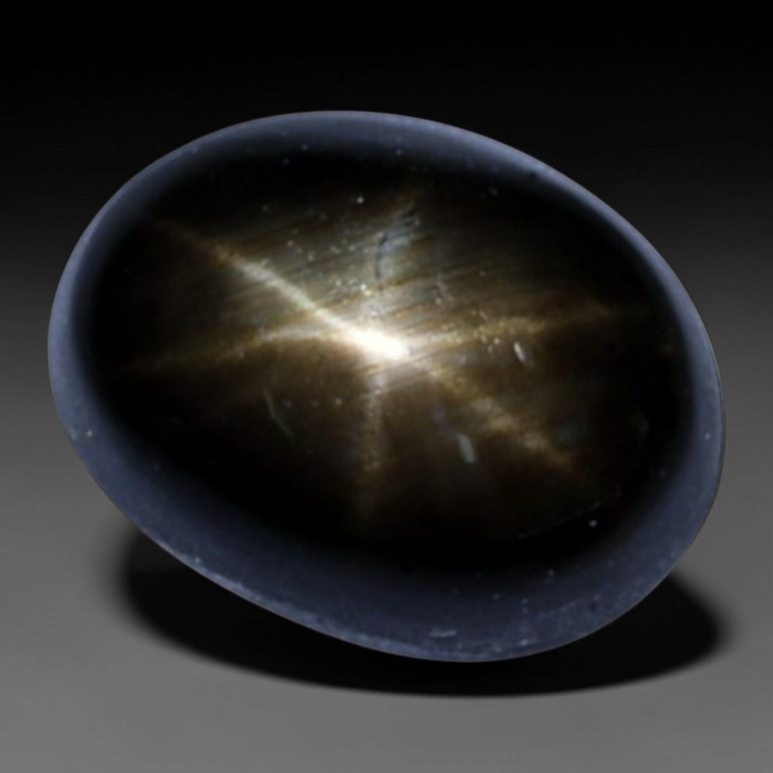 3.57ct Natural Siamese 6-Ray Black Star Sapphire Loose Gemstone, 26BD: This polished star sapphire originates from classic Siamese mining deposits, featuring a deep dark crystalline base with fine native mineral traces trapped within its structure, sized at calibrated 8.