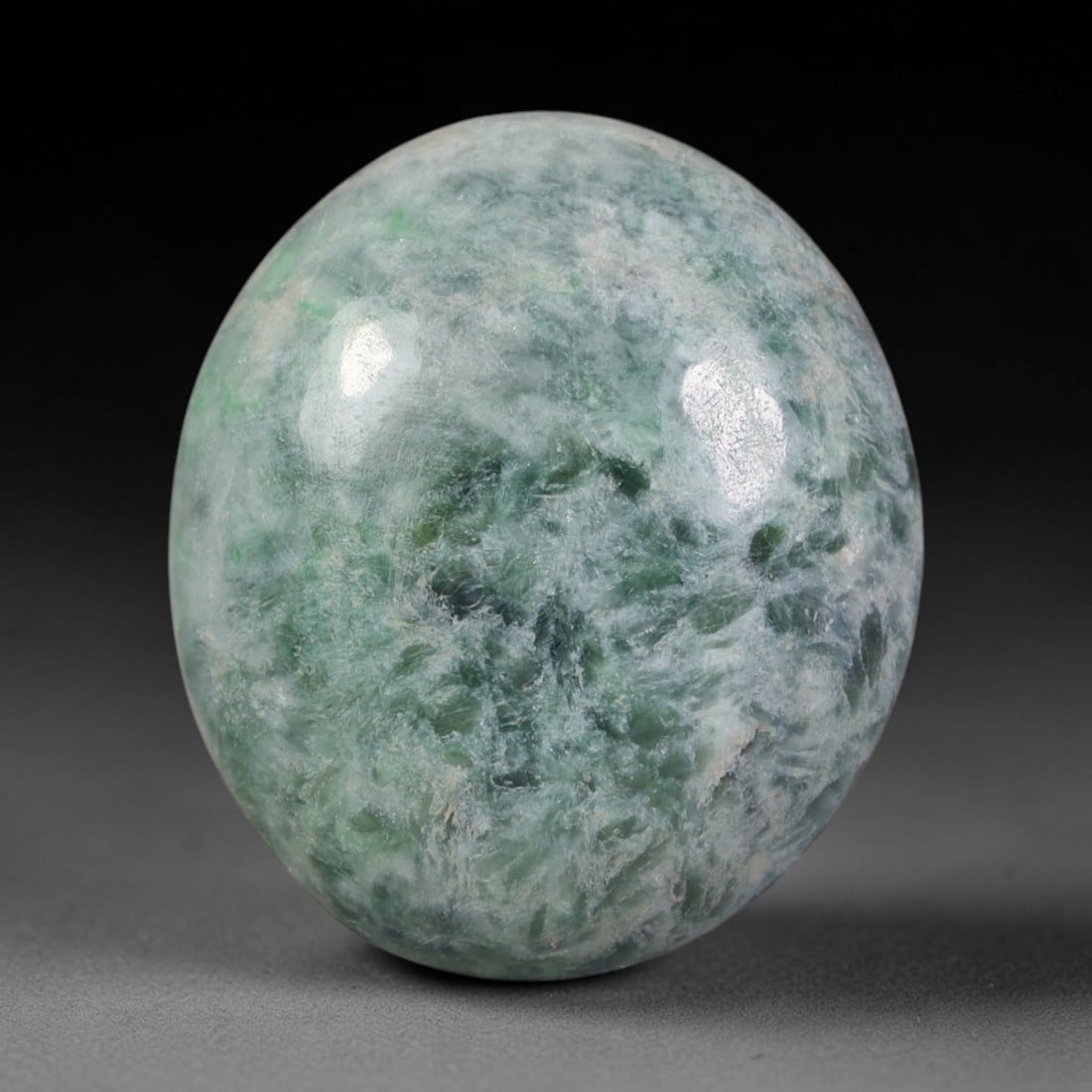19.38ct Natural Burmese Type A Jadeite Jade Cabochon, 56AL: This single loose natural Burmese Type A jadeite jade cabochon, fully untreated with no dyeing, bleaching or resin impregnation, this genuine Type A jade retains its all-natural crystalline structure 