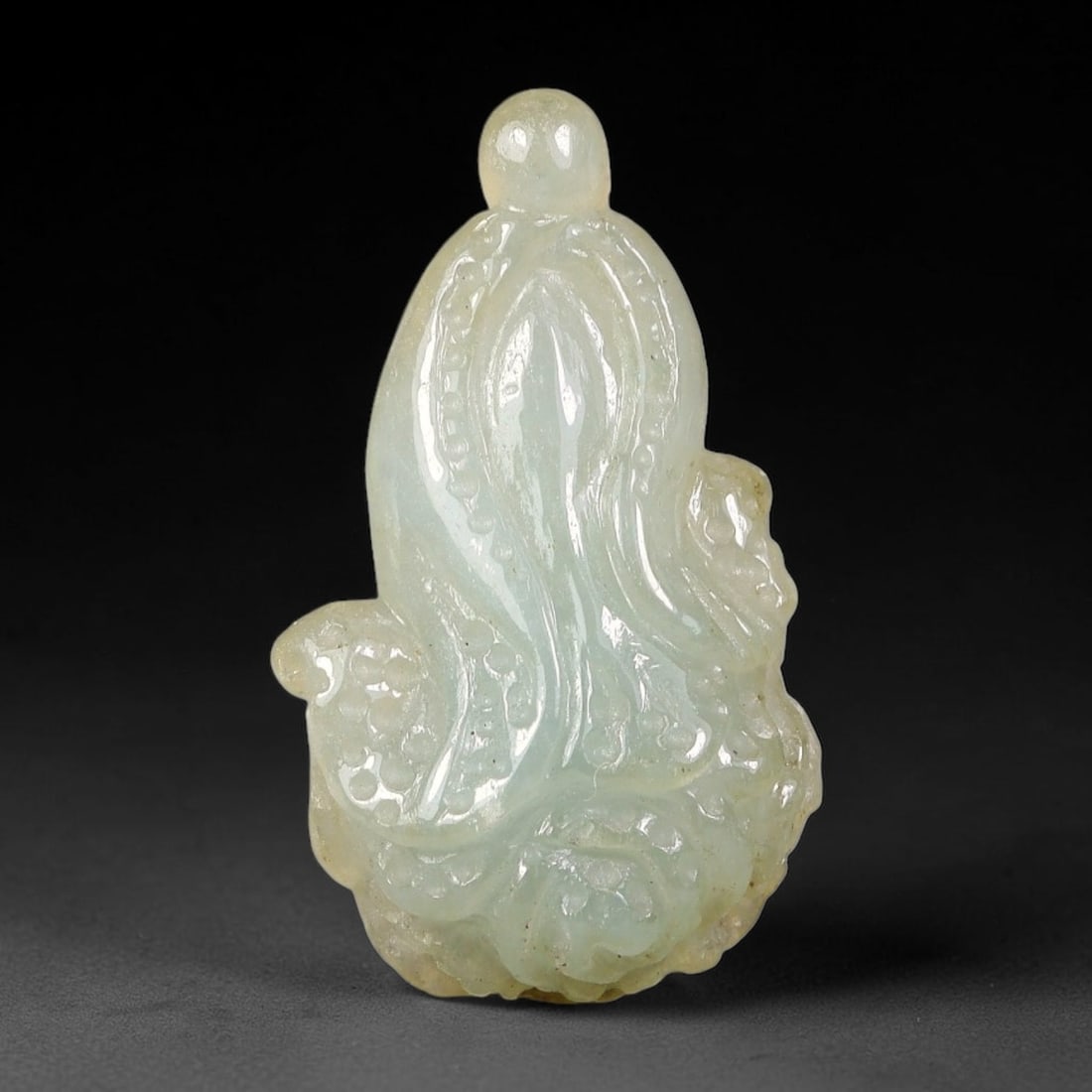 Natural Burmese Type A Jadeite Jade Hand Carved Pendant, 83BS: Artisan hand-carved untreated Burmese Type A jadeite jade pendant measuring 26x15 mm. Carefully sculpted with detailed relief craftsmanship and finished with a smooth glossy polish. Authentic Type A j