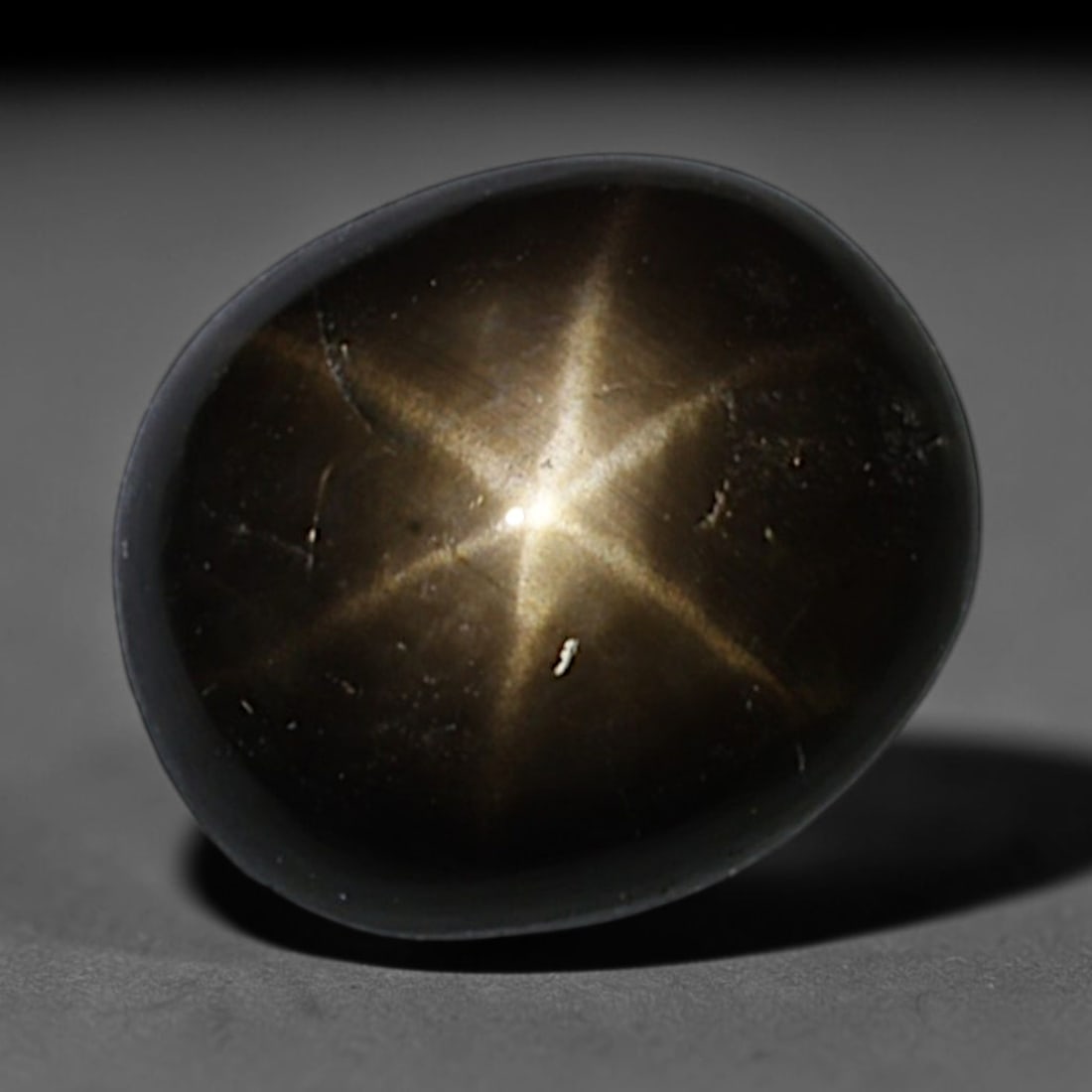 2.74ct Natural Siamese 6-Ray Black Star Sapphire Loose Gemstone, 43BD: This polished star sapphire originates from classic Siamese mining deposits, featuring a deep dark crystalline base with fine native mineral traces trapped within its structure, sized at calibrated 8.