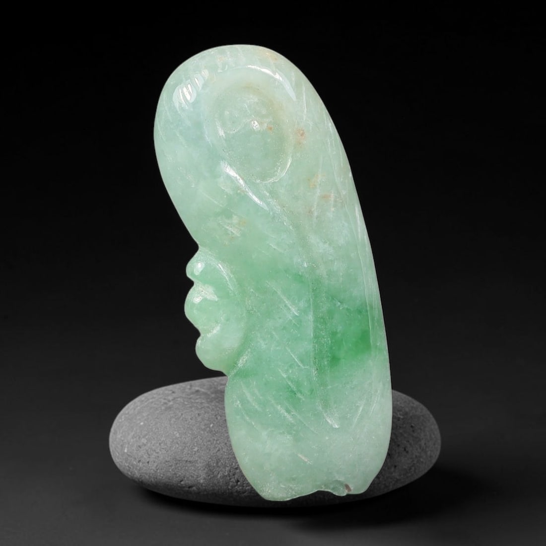 Natural Burmese Type A Jadeite Jade Hand Carved Pendant, 40BS: Artisan hand-carved untreated Burmese Type A jadeite jade pendant measuring 28x12 mm. Carefully sculpted with detailed relief craftsmanship and finished with a smooth glossy polish. Authentic Type A j