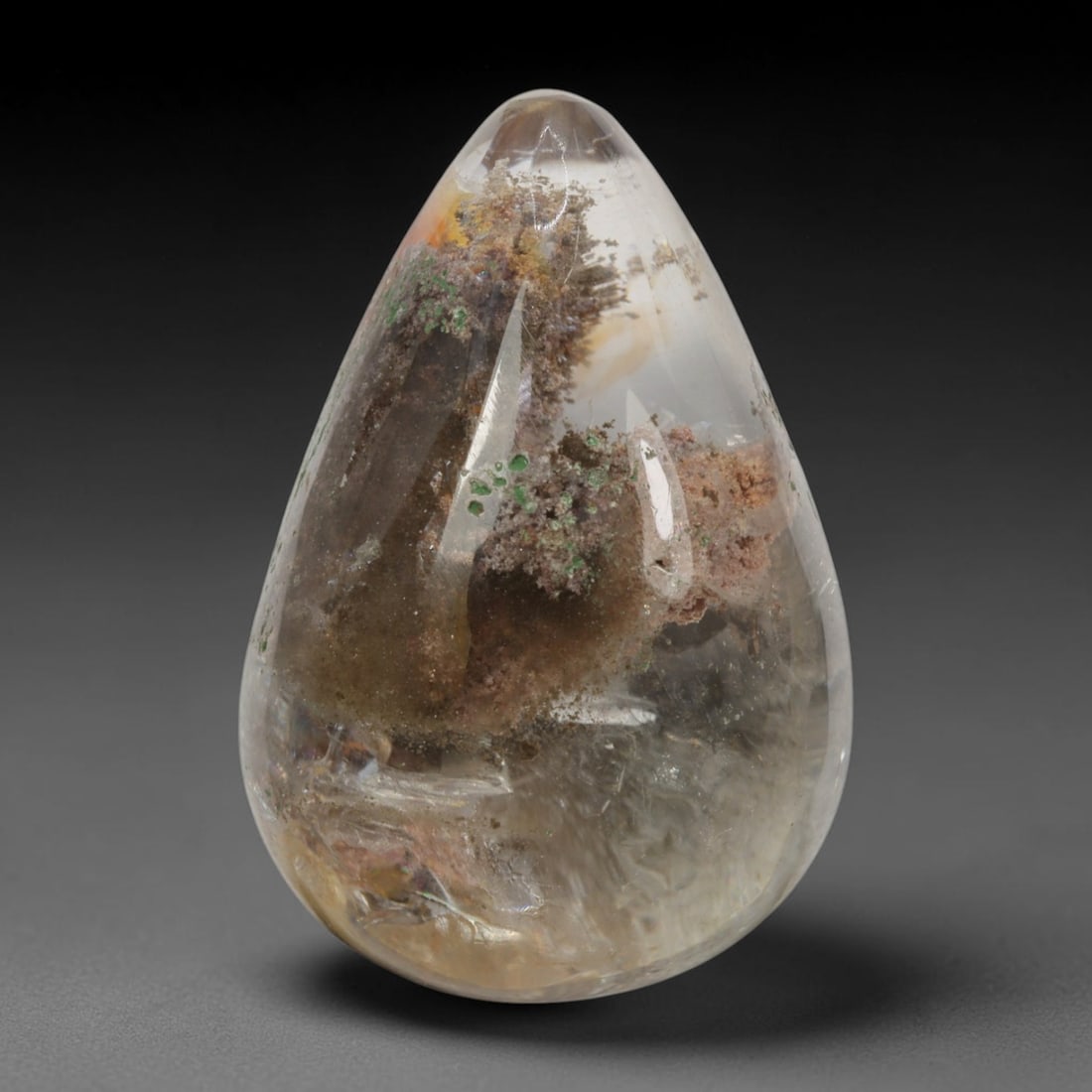25ct Natural Brazilian Phantom Quartz Oval Cabochon Loose Gemstone, 13BP: This smoothly polished cabochon of natural phantom quartz preserves delicate layered phantom crystal formations enclosed inside transparent quartz host. The domed polished surface offers unobstructed 