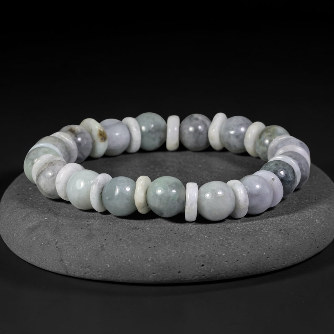 Natural Burmese Type A Jadeite Jade Beaded Bracelet 17mm Beads, 62BK: Hand-strung bracelet crafted from polished untreated Burmese Type A jadeite jade beads. Every bead features smooth refined polishing with clean centered drill holes for sturdy flexible stringing. Auth