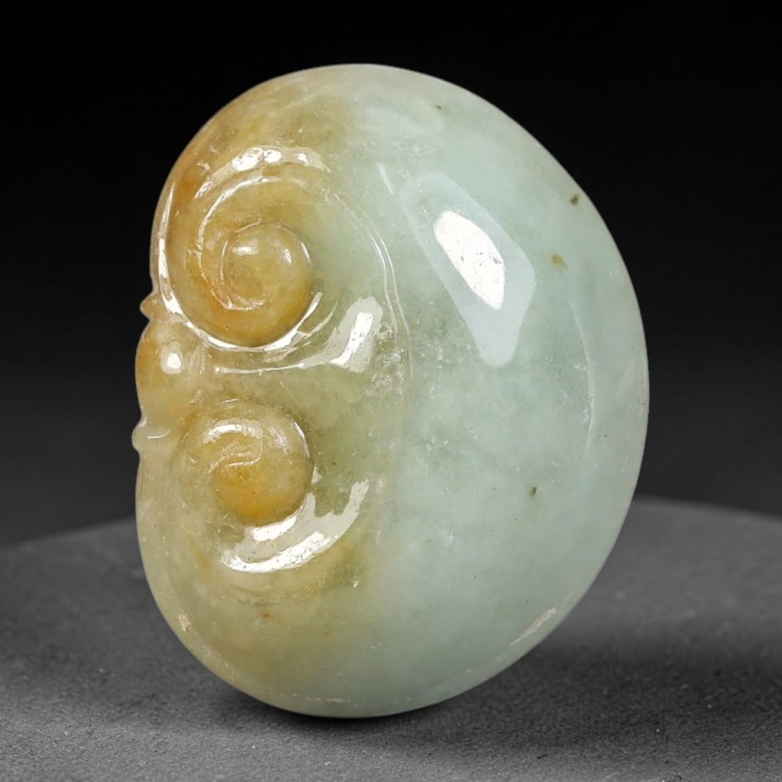 Natural Burmese Type A Jadeite Jade Hand Carved Pendant, 53BS: Artisan hand-carved untreated Burmese Type A jadeite jade pendant measuring 21x17 mm. Carefully sculpted with detailed relief craftsmanship and finished with a smooth glossy polish. Authentic Type A j