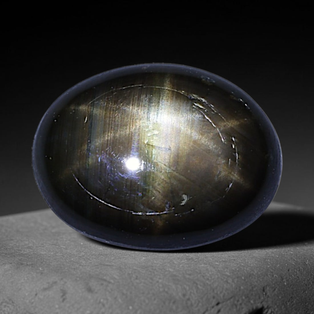 2.52ct Natural Siamese 6-Ray Black Star Sapphire Loose Gemstone, 36BD: This polished star sapphire originates from classic Siamese mining deposits, featuring a deep dark crystalline base with fine native mineral traces trapped within its structure, sized at calibrated 8.
