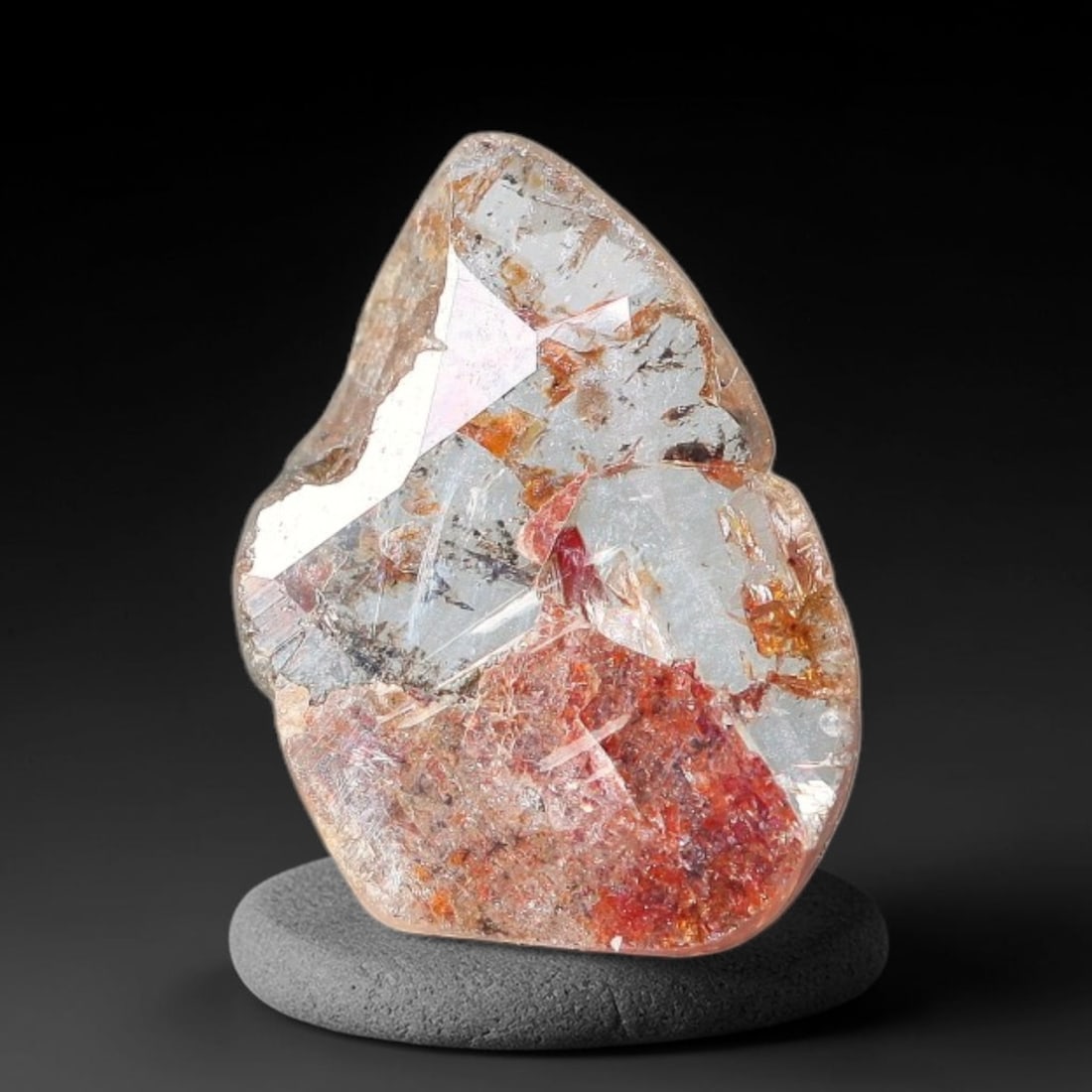 0.39ct Natural Fancy Diamond Slice Hand Rose Cut with Pictorial Inclusions Loose Gemstone, 66BG: This unique natural diamond slice features a delicate hand-executed rose cut surface, showcasing captivating pictorial mineral inclusions trapped within the diamond matrix. Measuring 7.9x5.3x0.8mm, th