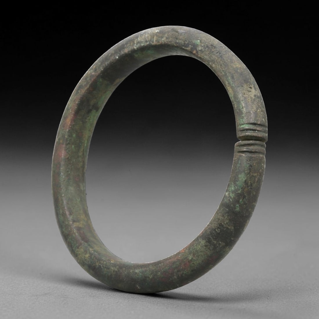 Ancient Roman Bronze Bracelet - Ribbed Split Terminal, 76BN (1 of 2)