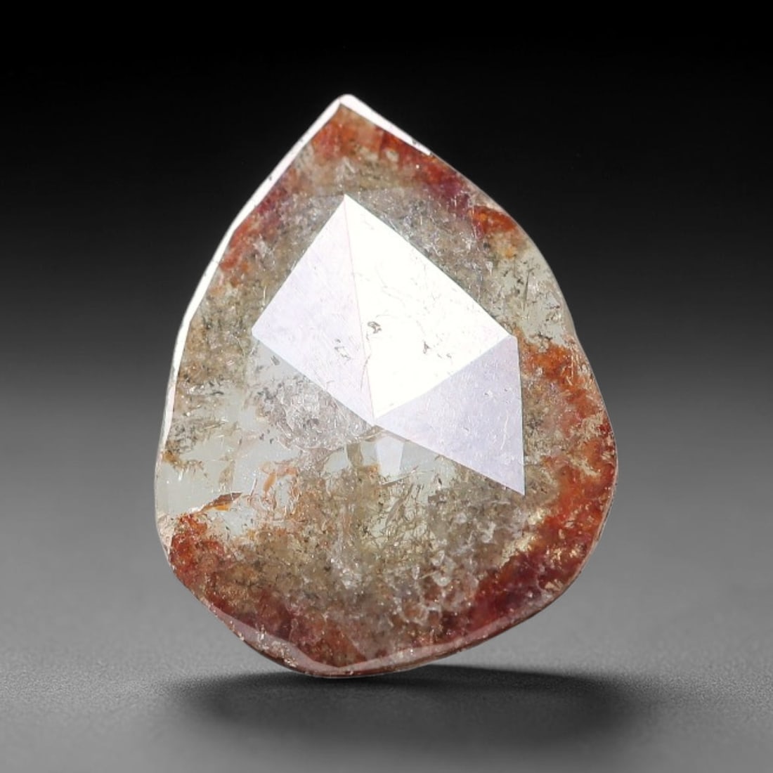 0.49ct Natural Fancy Diamond Slice, Hand Rose Cut with Pictorial Inclusions Loose Gemstone, 48BG: This unique natural diamond slice features a delicate hand-executed rose cut surface, showcasing captivating pictorial mineral inclusions trapped within the diamond matrix. Measuring 8.7x6.9x0.7mm, th