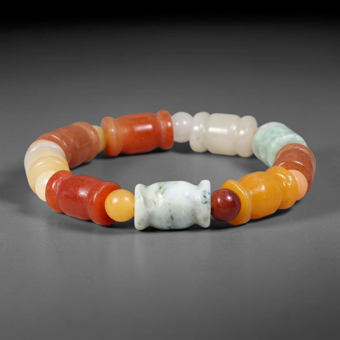 Natural Burmese Type A Jadeite Jade Beaded Bracelet, 18mm Beads, 56BK: Hand-strung bracelet crafted from polished untreated Burmese Type A jadeite jade beads. Every bead features smooth refined polishing with clean centered drill holes for sturdy flexible stringing. Auth