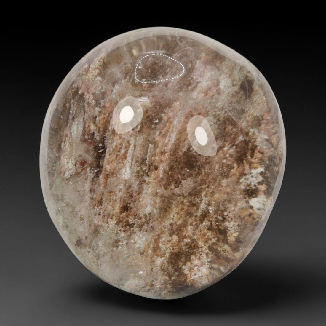 29ct Natural Brazilian Phantom Quartz Oval Cabochon Loose Gemstone, 48BM: This smoothly polished cabochon of natural phantom quartz preserves delicate layered phantom crystal formations enclosed inside transparent quartz host. The domed polished surface offers unobstructed 