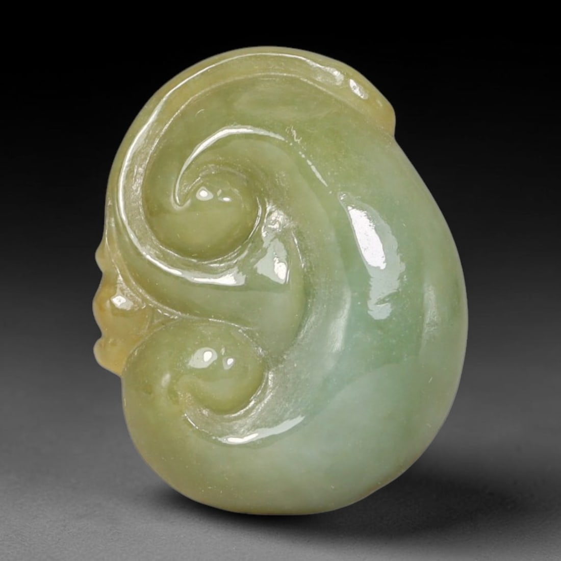 Natural Burmese Type A Jadeite Jade Hand Carved Pendant, 76BL: Artisan hand-carved untreated Burmese Type A jadeite jade pendant measuring 24x20 mm. Carefully sculpted with detailed relief craftsmanship and finished with a smooth glossy polish. Authentic Type A j