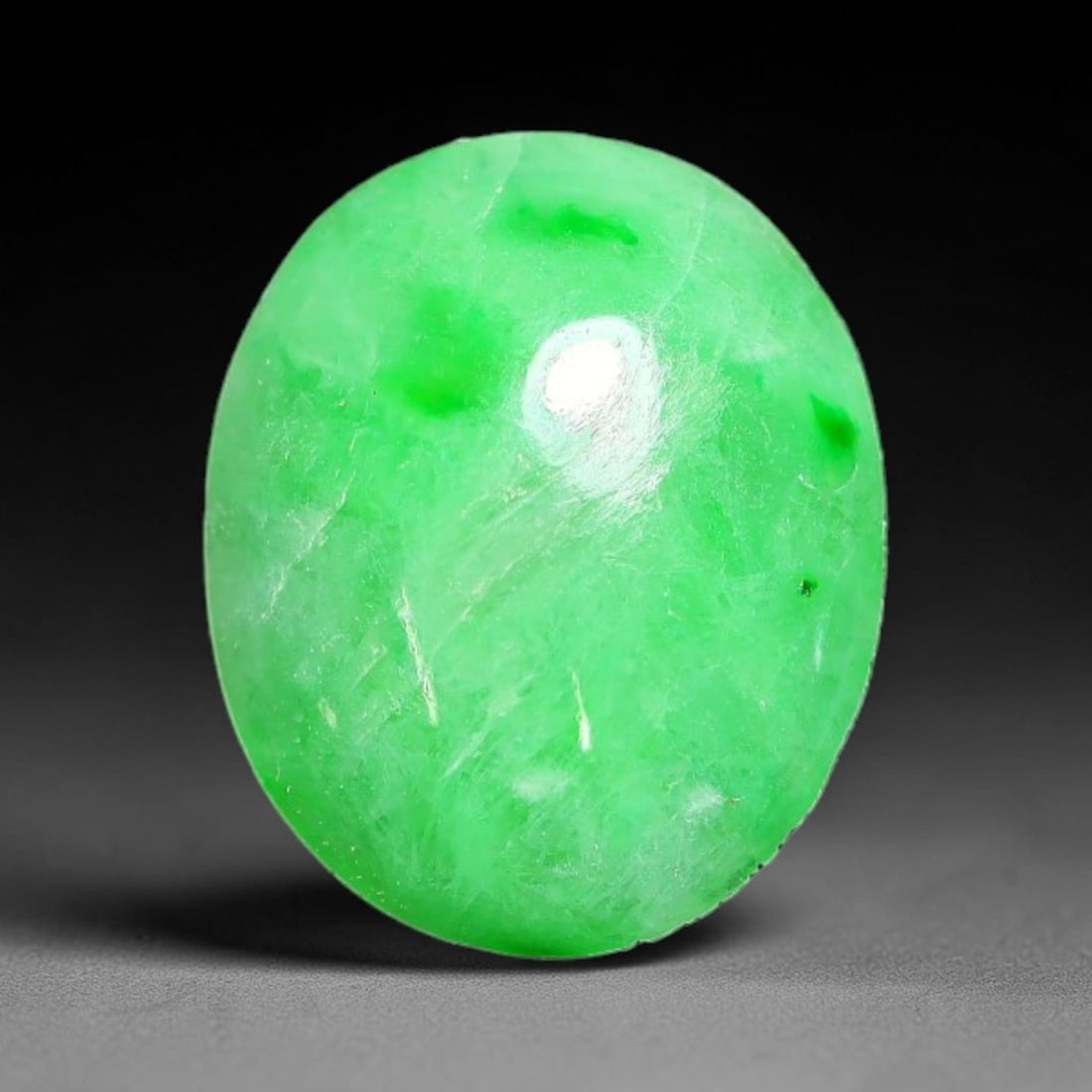 2.03ct Natural Burmese Type A Apple Green Jadeite Jade Cabochon Loose Gemstone, 76BT: This single loose natural Burmese Type A jadeite jade cabochon with exact dimensions of 9.7x8x3.4mm. It is completely untreated, free of artificial dye, bleaching, or resin filling, preserving the ori