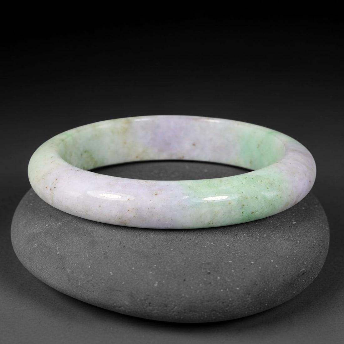 Natural Burmese Type A Jadeite Jade Bangle Bracelet, 98BK: Polished untreated Burmese Type A jadeite jade bangle bracelet with a 61 mm inner diameter and a 12 mm band width. Crafted into a classic rounded interior flat exterior shape with smooth continuous hi
