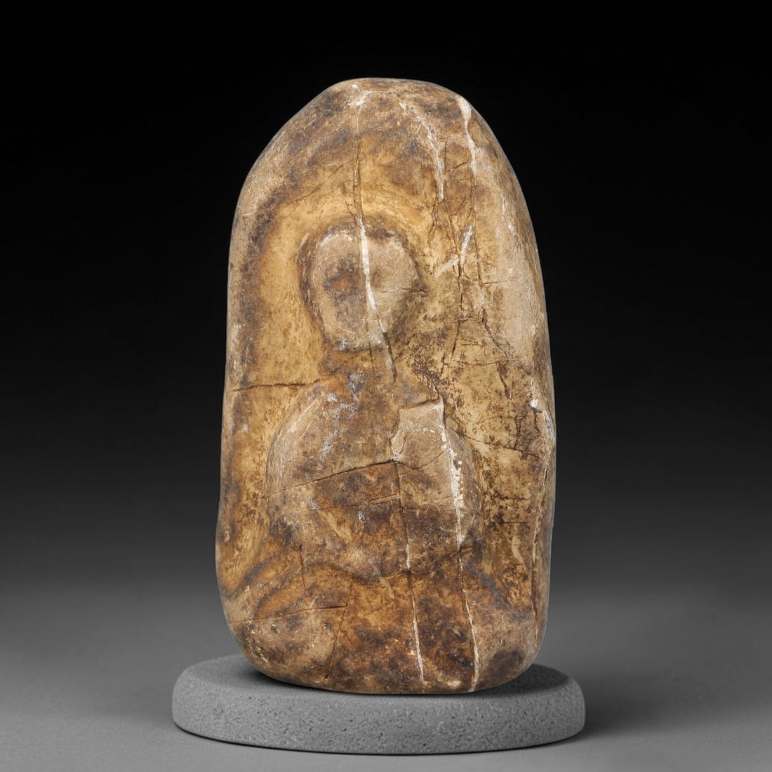 Antique Japanese Edo Period Stone Amulet (16031868 CE), 4EK: This antique stone amulet originates from Japanese Edo Period cultural tradition, created as a devotional wearable object for personal spiritual purpose. The stone shows natural textural variation, ag