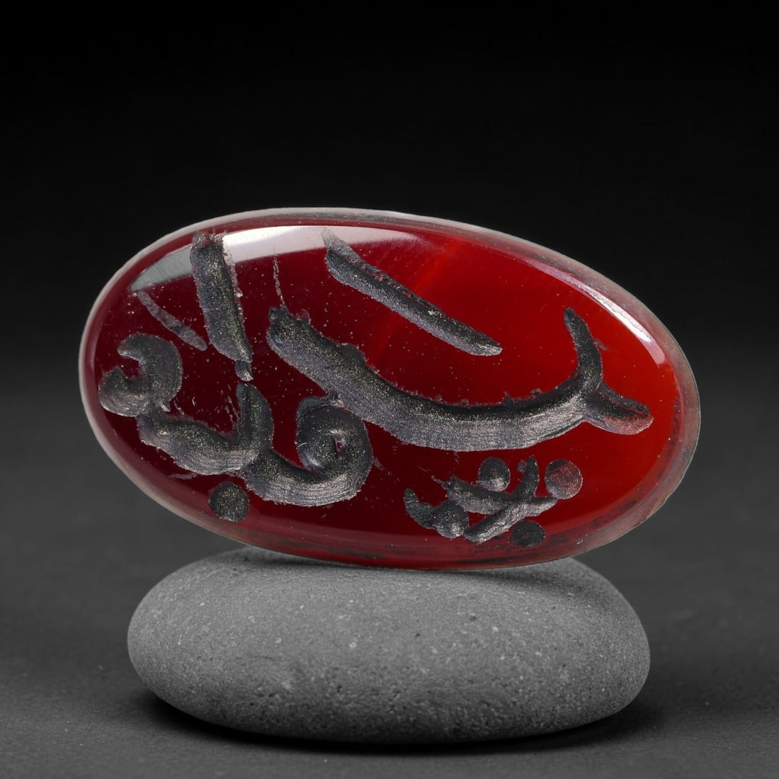 Vintage Mid-Century Carnelian Agate Islamic Calligraphic Intaglio Seal Cabochon Talisman, 21BW: This vintage mid-century natural carnelian agate intaglio seal cabochon draws inspiration from historic Islamic lapidary traditions, crafted as a wearable talisman and seal blank for jewelry setting. 