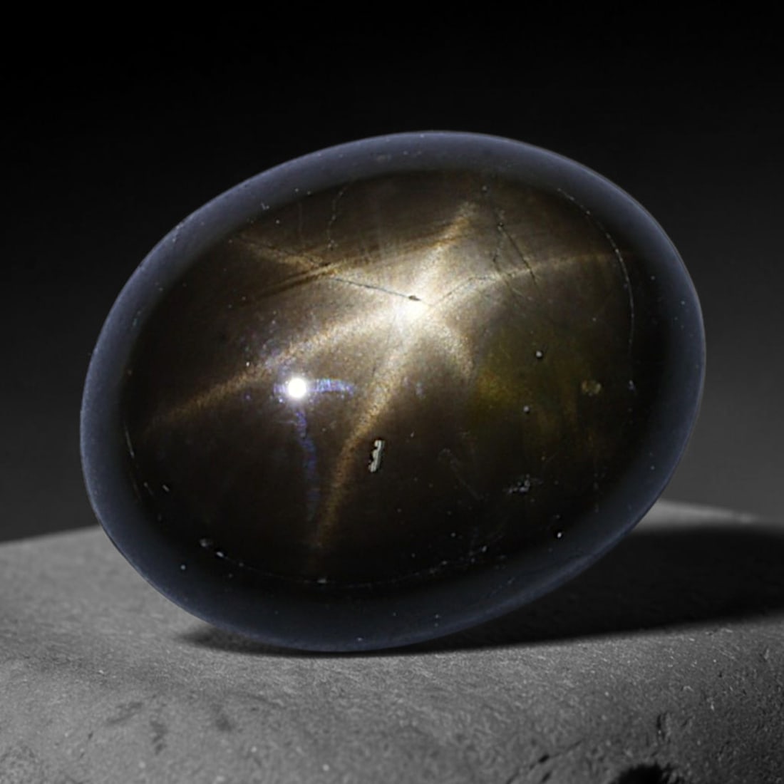 2.74ct Natural Siamese 6-Ray Black Star Sapphire Loose Gemstone, 41BD: This polished star sapphire originates from classic Siamese mining deposits, featuring a deep dark crystalline base with fine native mineral traces trapped within its structure, sized at calibrated 8.