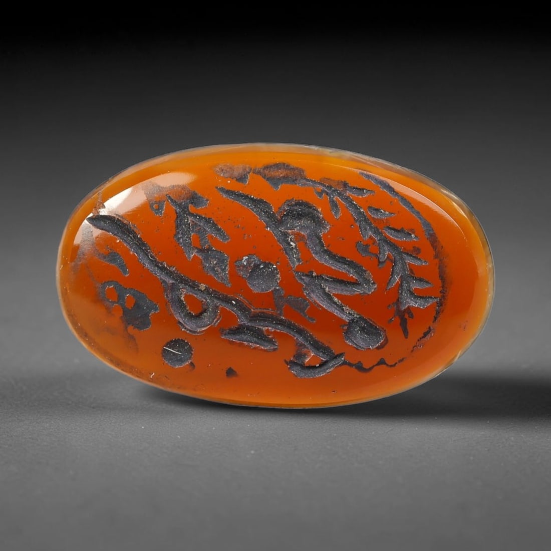 Vintage Mid-Century Carnelian Agate Islamic Calligraphic Intaglio Seal Cabochon Talisman, 48BW: This vintage mid-century natural carnelian agate intaglio seal cabochon draws inspiration from historic Islamic lapidary traditions, crafted as a wearable talisman and seal blank for jewelry setting. 