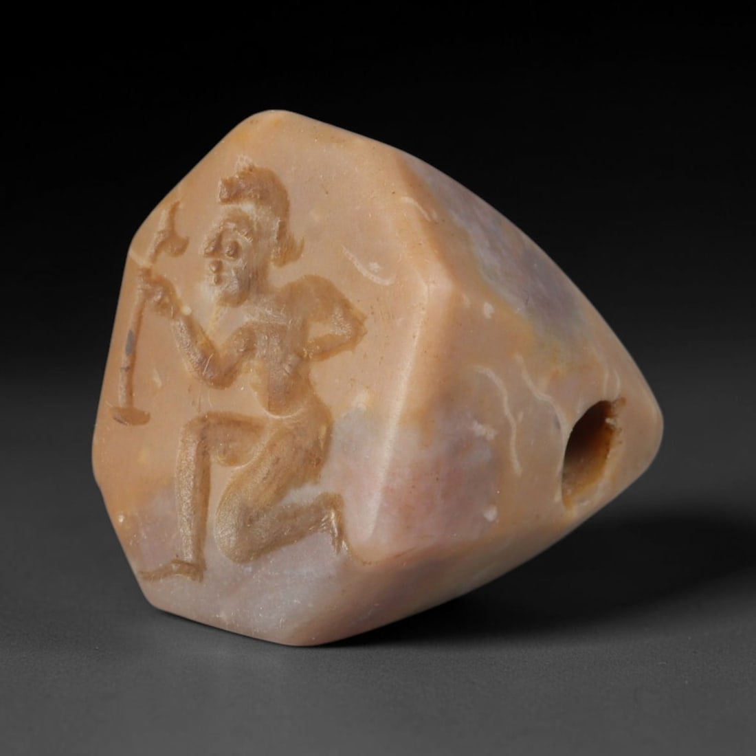 Ancient Sasanian Persian Conoid Chalcedony Stamp Seal (224-651 CE), 52EF: This antique conoid chalcedony stamp seal originates from the Sasanian Persian Empire, a prominent centre for carving figural stamp seals utilised for administrative marking and personal protective ta