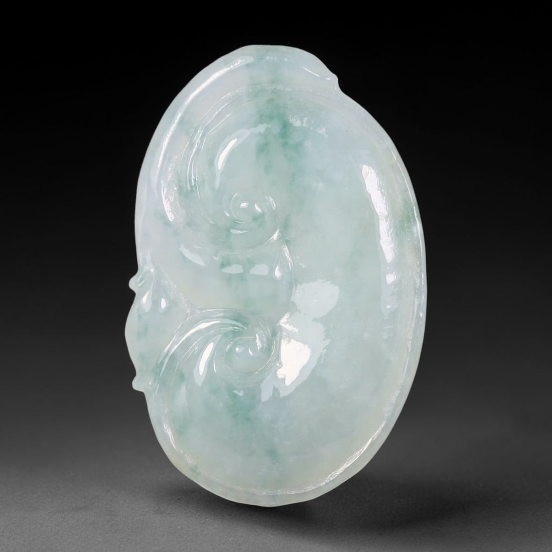 Natural Burmese Type A Jadeite Jade Hand Carved Pendant, 85BL: Artisan hand-carved untreated Burmese Type A jadeite jade pendant measuring 41x26 mm. Carefully sculpted with detailed relief craftsmanship and finished with a smooth glossy polish. Authentic Type A j