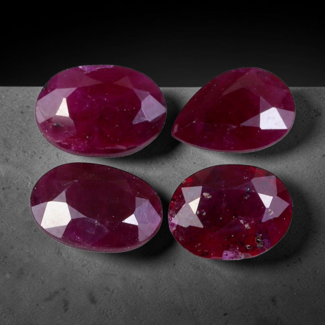 3.35ct Natural Burmese Ruby 4 Piece Oval Faceted Matching Set Loose Gemstones, 94BV (1 of 1)