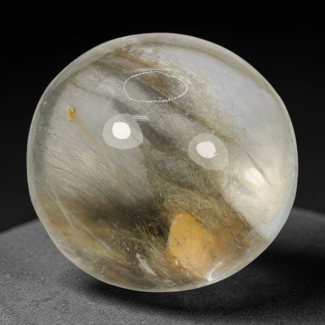 18ct Natural Brazilian Phantom Quartz Oval Cabochon Loose Gemstone, 89BM: This smoothly polished cabochon of natural phantom quartz preserves delicate layered phantom crystal formations enclosed inside transparent quartz host. The domed polished surface offers unobstructed 