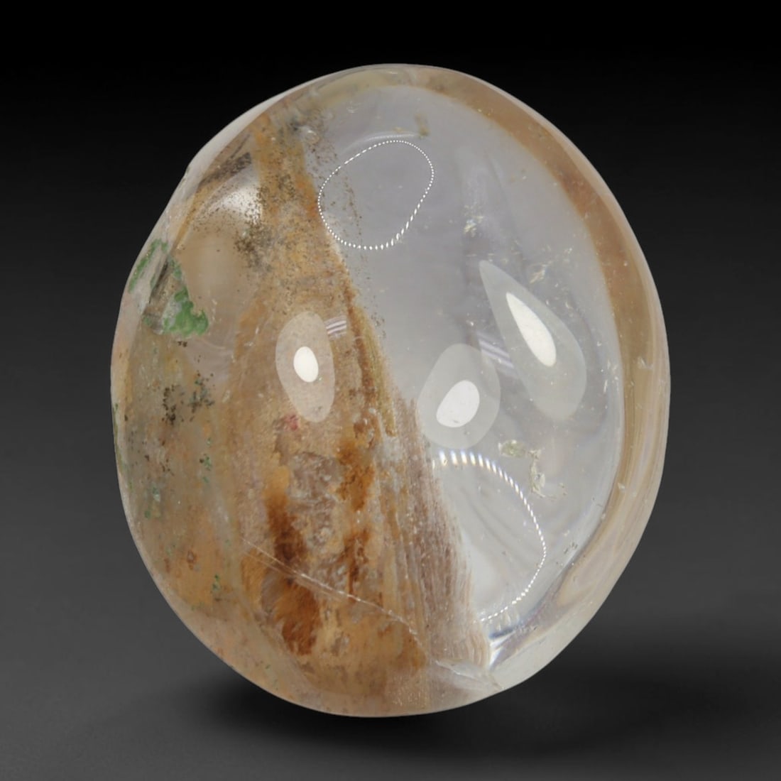 33ct Natural Brazilian Phantom Quartz Oval Cabochon Loose Gemstone, 19BM: This smoothly polished cabochon of natural phantom quartz preserves delicate layered phantom crystal formations enclosed inside transparent quartz host. The domed polished surface offers unobstructed 