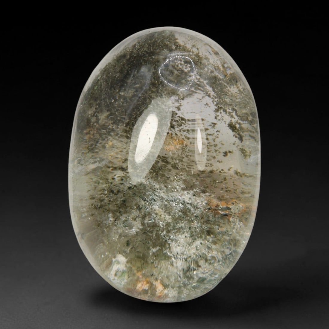 36ct Natural Brazilian Phantom Quartz Oval Cabochon Loose Gemstone, 100BM: This smoothly polished cabochon of natural phantom quartz preserves delicate layered phantom crystal formations enclosed inside transparent quartz host. The domed polished surface offers unobstructed 