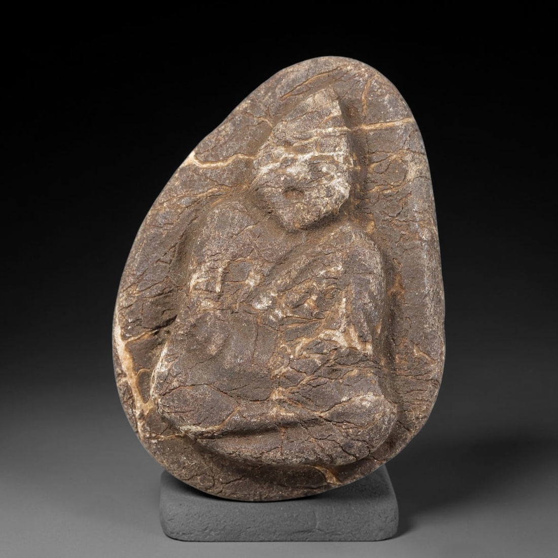 Antique Japanese Edo Period Stone Amulet (1603-1868 CE), 10EK: This antique stone amulet originates from Japanese Edo Period cultural tradition, created as a devotional wearable object for personal spiritual purpose. The stone shows natural textural variation, ag