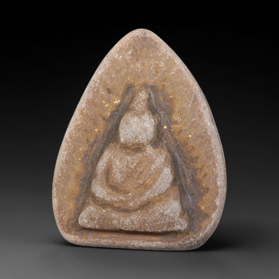 Antique Japanese Edo Period Stone Amulet (1603-1868 CE), 40EJ: This antique stone amulet originates from Japanese Edo Period cultural tradition, created as a devotional wearable object for personal spiritual purpose. The stone shows natural textural variation, ag