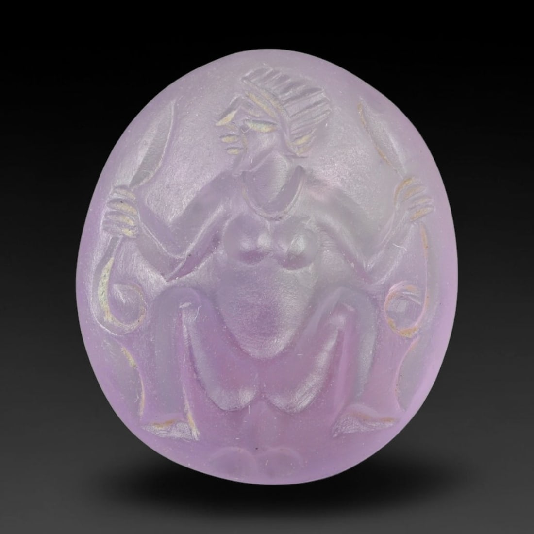 Ancient Sasanian Persian Amethyst Intaglio Seal (224-651 CE), 10EJ: This antique amethyst intaglio seal originates from the Sasanian Persian Empire, crafted for personal talismanic and sealing purposes characteristic of late antique Persian elite culture. The pale lil