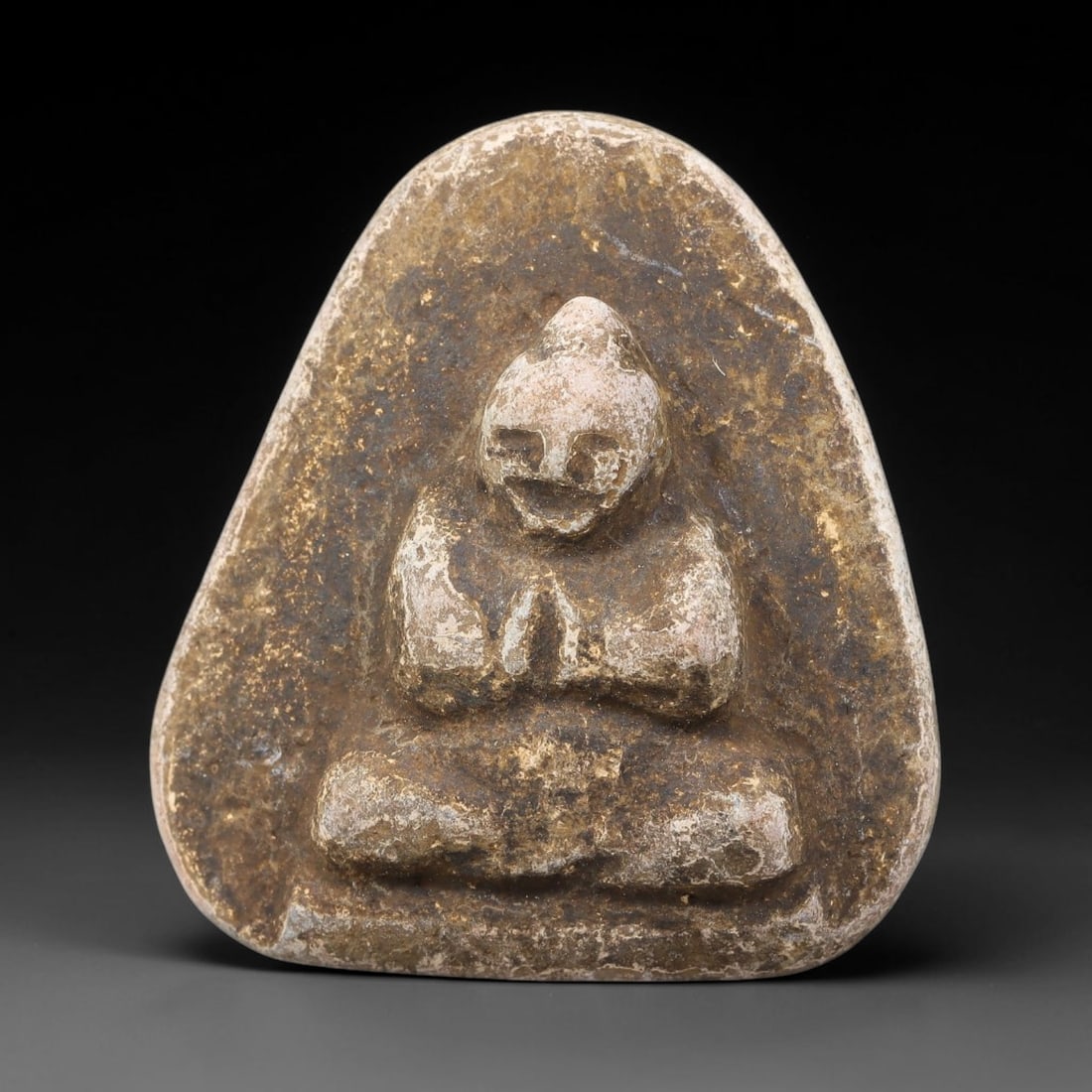 Antique Japanese Edo Period Stone Amulet (1603-1868 CE), 51EJ: This antique stone amulet originates from Japanese Edo Period cultural tradition, created as a devotional wearable object for personal spiritual purpose. The stone shows natural textural variation, ag