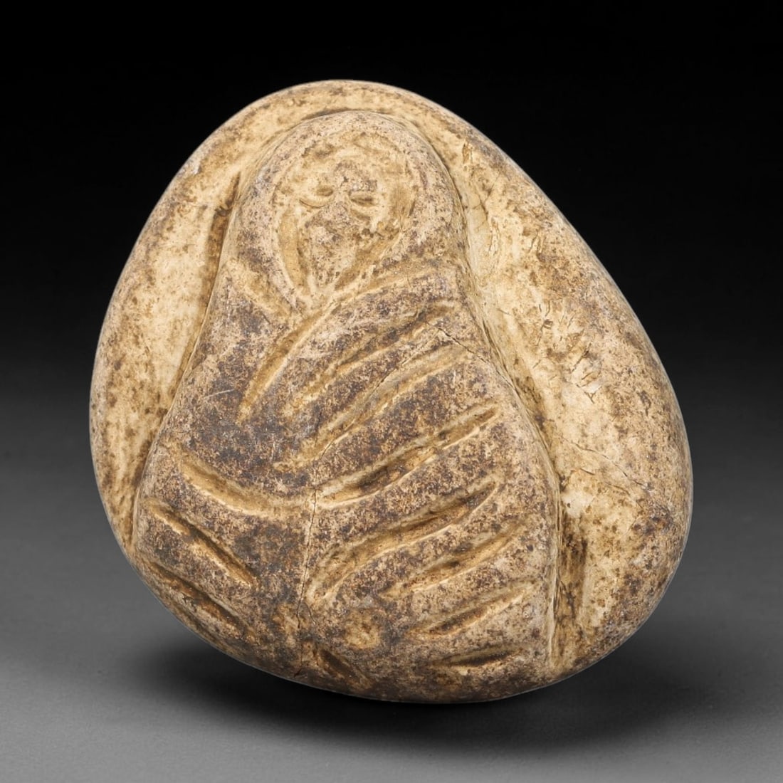 Antique Japanese Edo Period Stone Amulet (1603-1868 CE), 50EJ: This antique stone amulet originates from Japanese Edo Period cultural tradition, created as a devotional wearable object for personal spiritual purpose. The stone shows natural textural variation, ag