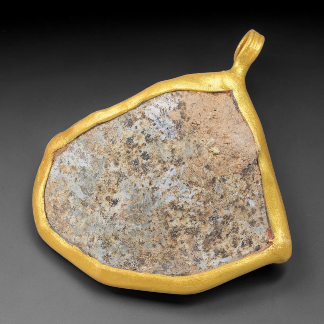 Ancient Roman Glass Slag in Modern Gilt-Edge Pendant, 32EH (1 of 1)
