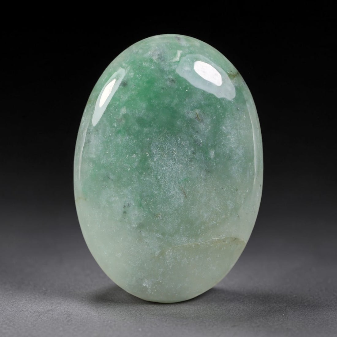 48ct Natural Burmese Type A Jadeite Jade Cabochon, 2EJ: This single loose natural Burmese Type A jadeite jade cabochon, fully untreated with no dyeing, bleaching or resin impregnation, this genuine Type A jade retains its all-natural crystalline structure 