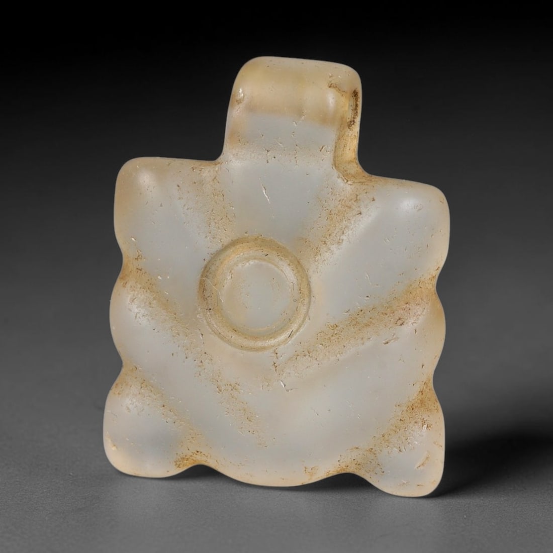 Ancient Medieval Coptic Christian Egyptian Culture Rock Crystal Amulet (300-1000 CE), 23EG: This antique rock crystal amulet originates from Coptic Christian Egyptian Culture, a region with a long-standing tradition of crafting translucent hardstone talismans for devotional and funerary use.
