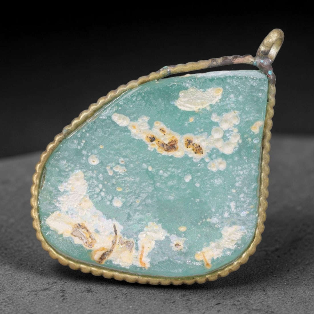 Ancient Roman Glass Slag in Modern Gilt-Edge Pendant, 34EH (1 of 1)