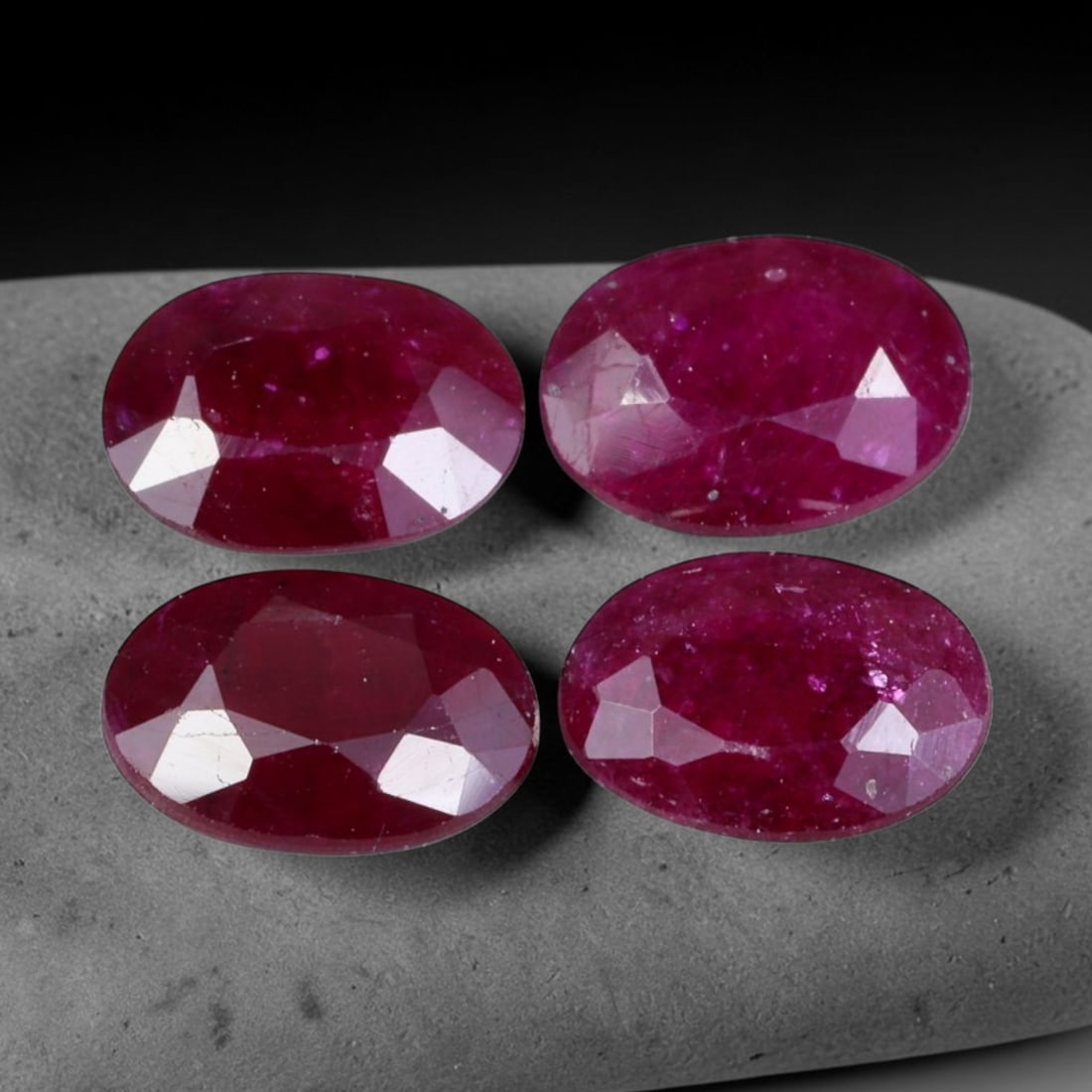 3.39ct Natural Burmese Ruby 4 Piece Oval Faceted Matching Set Loose Gemstones, 96BV (1 of 1)