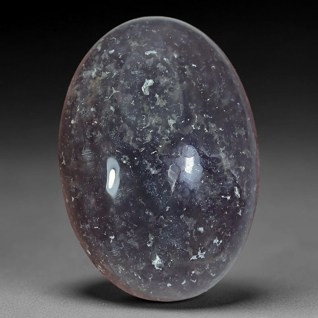 41.9ct Natural Grape Agate Dark Grey Speckled Oval Cabochon, 88AP: Expertly polished natural grape agate oval cabochon with a substantial thick high domed profile and flat base, ideal for bold handcrafted statement rings and oversized eye-catching pendants. The stone