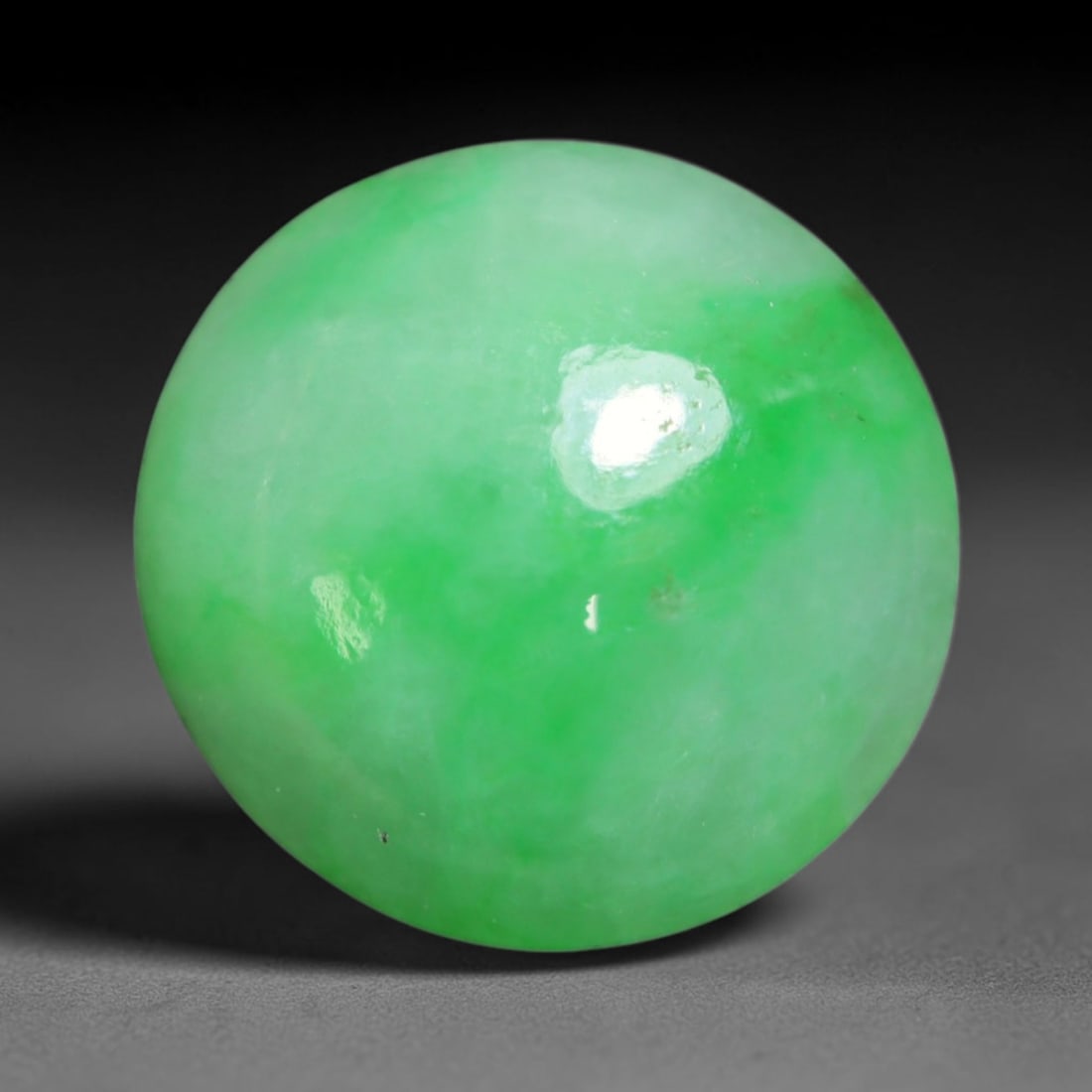 2.61ct Natural Burmese Type A Jadeite Jade Cabochon Loose Gemstone, 45BT: This smoothly polished cabochon is genuine Type A Burmese jadeite jade. It displays soft, even green saturation with gentle natural tonal variation across the polished surface, featuring a fine compac