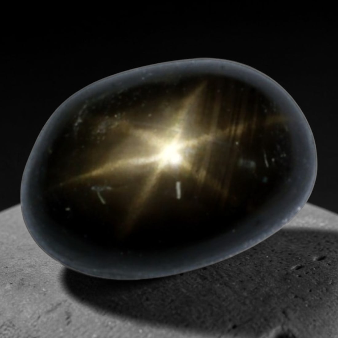 2.55ct Natural Siamese 6-Ray Black Star Sapphire Loose Gemstone, 12BD: This polished star sapphire originates from classic Siamese mining deposits, featuring a deep dark crystalline base with fine native mineral traces trapped within its structure, sized at calibrated 8.