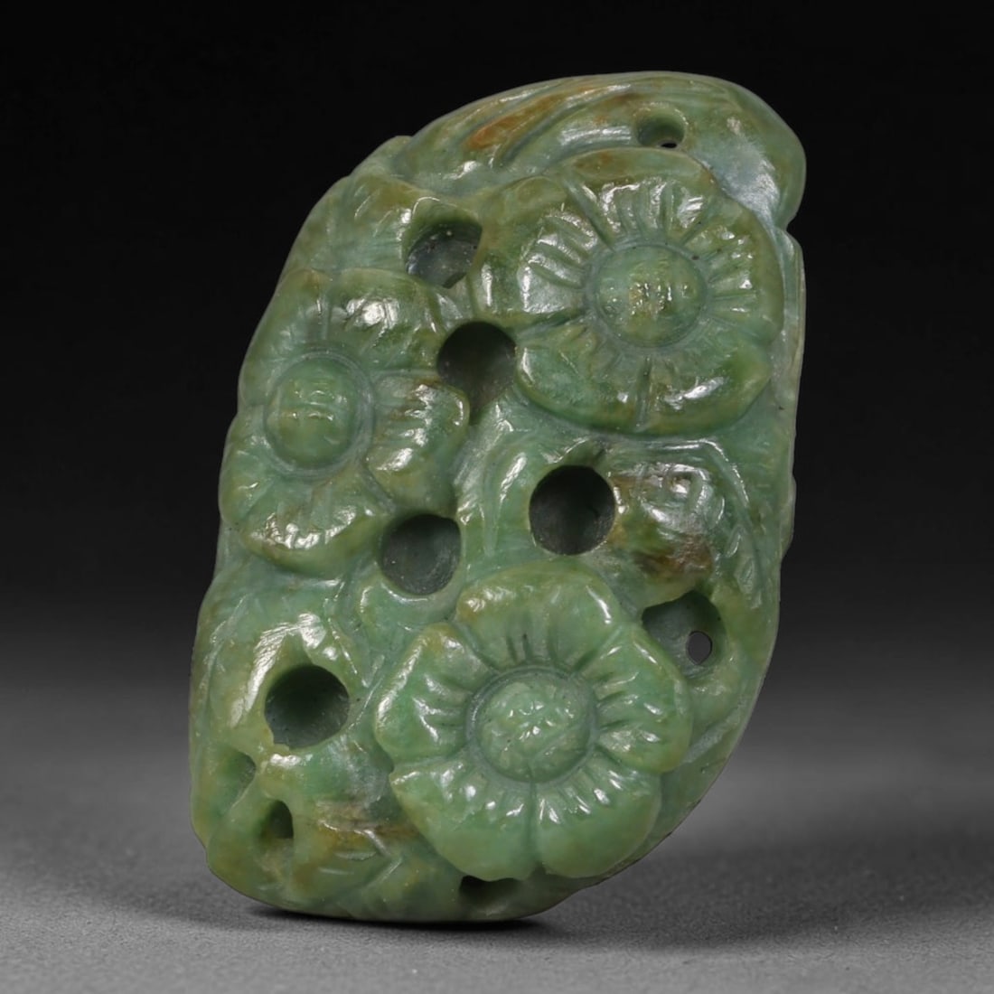 Natural Vintage Burmese Type A Jadeite Jade Openwork Triple Floral Pendant, 52AA (1 of 2)