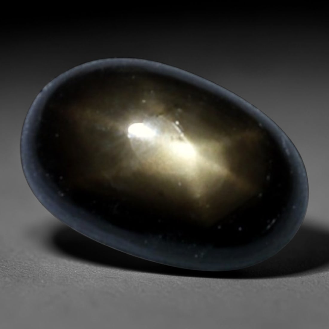 1.23ct Natural Siamese 6-Ray Black Star Sapphire Loose Gemstone, 13BD: This polished star sapphire originates from classic Siamese mining deposits, featuring a deep dark crystalline base with fine native mineral traces trapped within its structure, sized at calibrated 6.