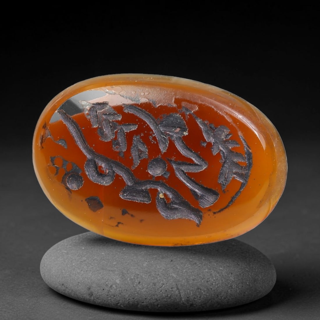 Vintage Mid-Century Carnelian Agate Islamic Calligraphic Intaglio Seal Cabochon Talisman, 43BW: This vintage mid-century natural carnelian agate intaglio seal cabochon draws inspiration from historic Islamic lapidary traditions, crafted as a wearable talisman and seal blank for jewelry setting. 
