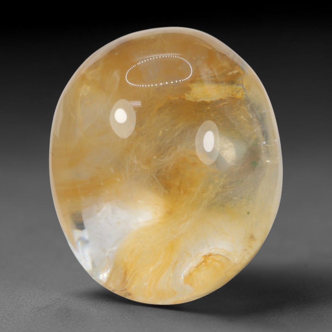 40ct Natural Brazilian Phantom Quartz Oval Cabochon Loose Gemstone, 21BM: This smoothly polished cabochon of natural phantom quartz preserves delicate layered phantom crystal formations enclosed inside transparent quartz host. The domed polished surface offers unobstructed 
