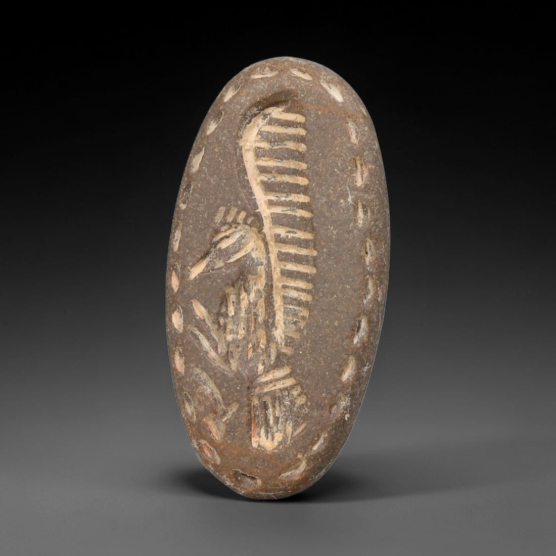 Ancient Sasanian Dark Stone Oval Stamp Seal (224-651 CE), 35EF (1 of 2)