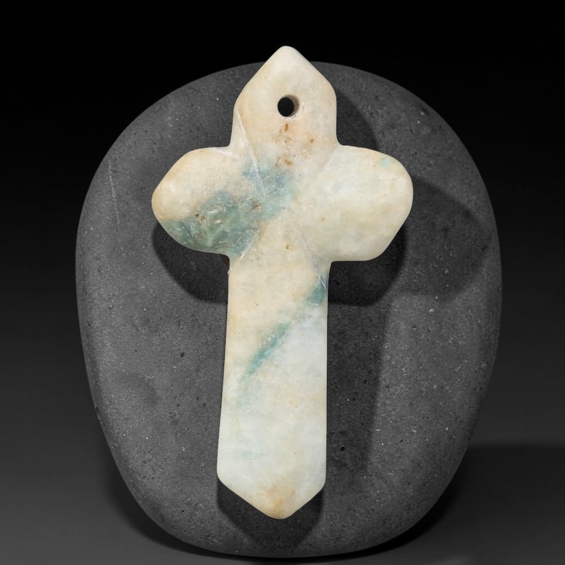 Natural Burmese Type A Jadeite Jade Christian Cross Pendant, 12BT: Hand crafted untreated Burmese Type A jadeite jade cross pendant measuring 45x25 mm, shaped into a classic Christian cross silhouette with tapered pointed terminals. The stone features a smooth polish
